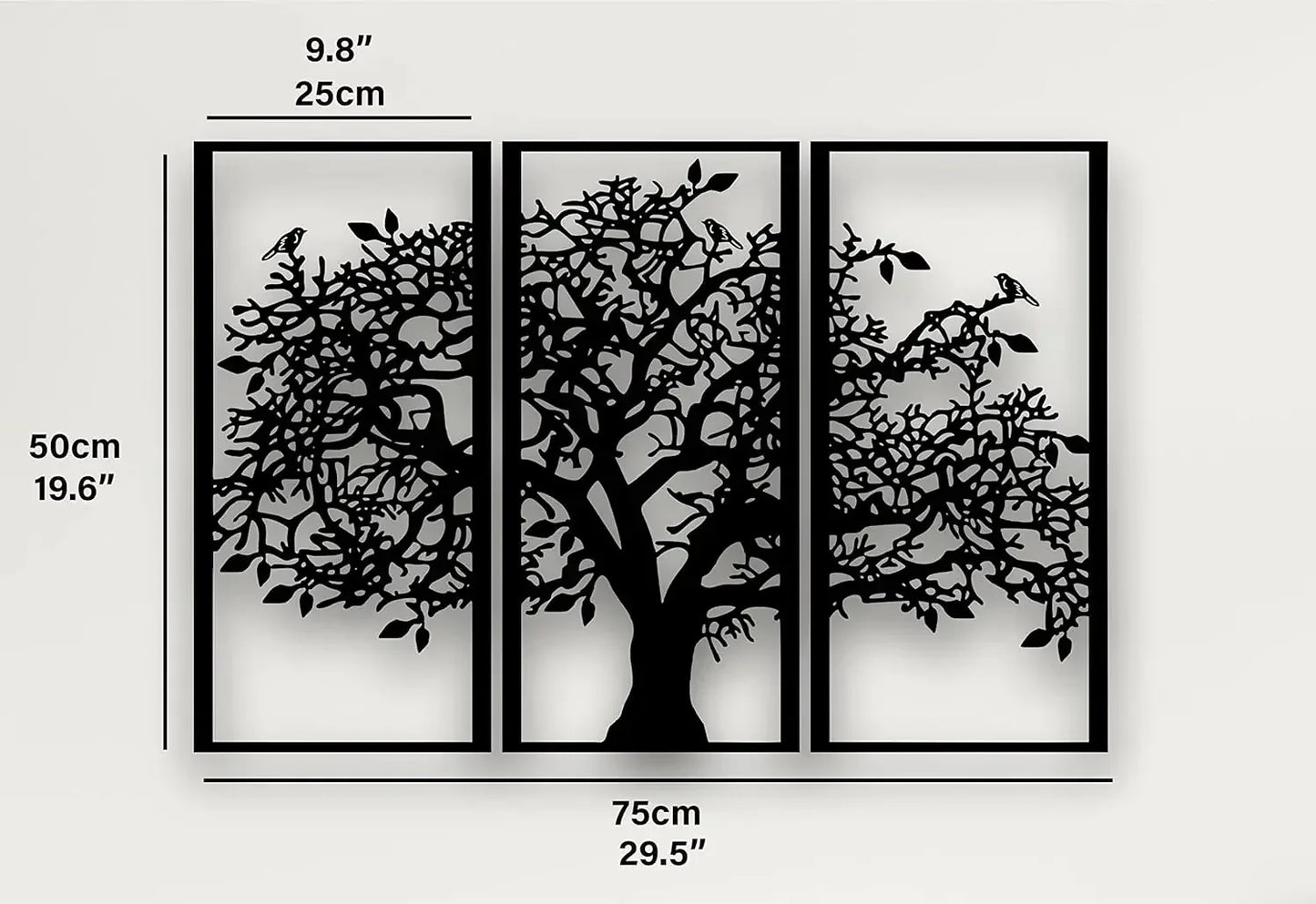 3Pcs Family Tree Metal Wall Decor – Tree of Life Iron Art. Modern 3D Wall Art for Home, Bedroom, and Living Room Decoration.