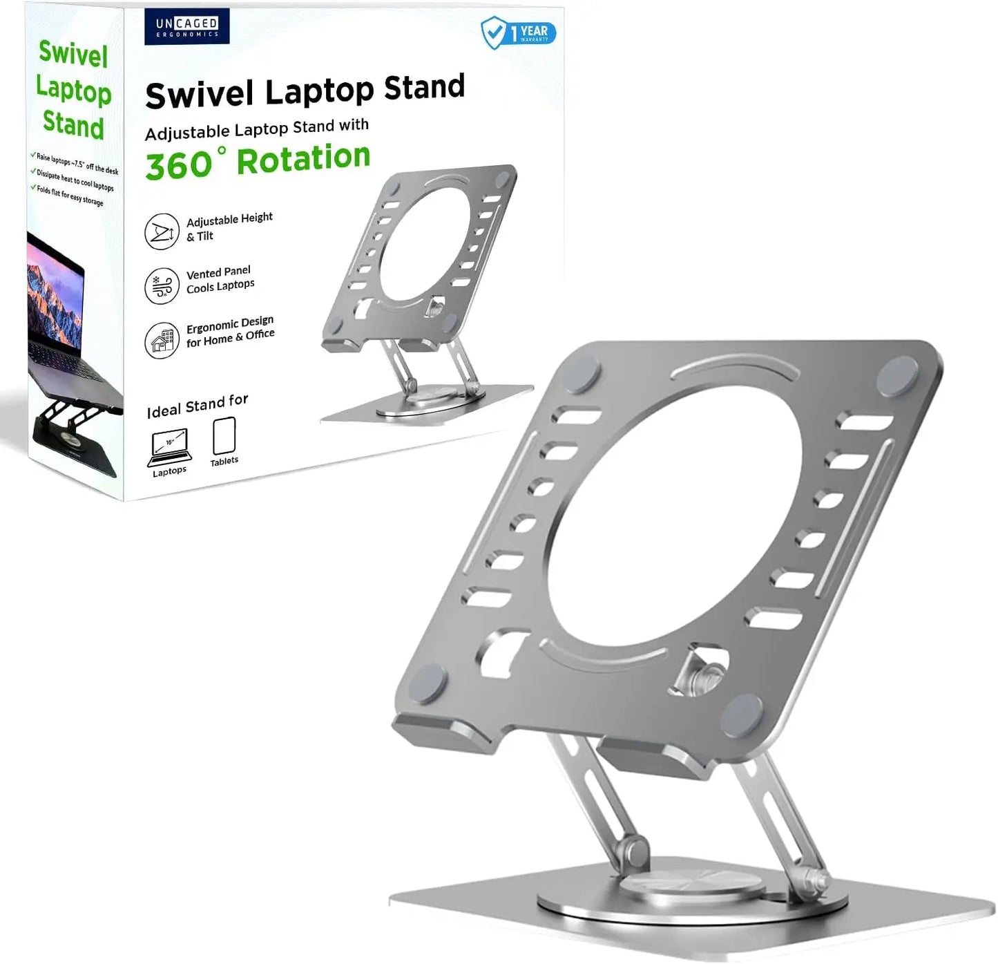 Adjustable Swivel Laptop Stand with 360 Rotation, Portable Desk Holder for Home Office Ergonomic Supplies