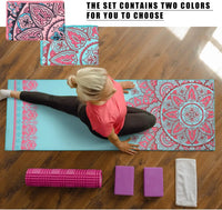 2-Pack Non-Slip Yoga Towel, 73'' x 25'' Soft Sweat-Absorbent Mat for Hot Yoga, Pilates, Gym - Pink & Blue