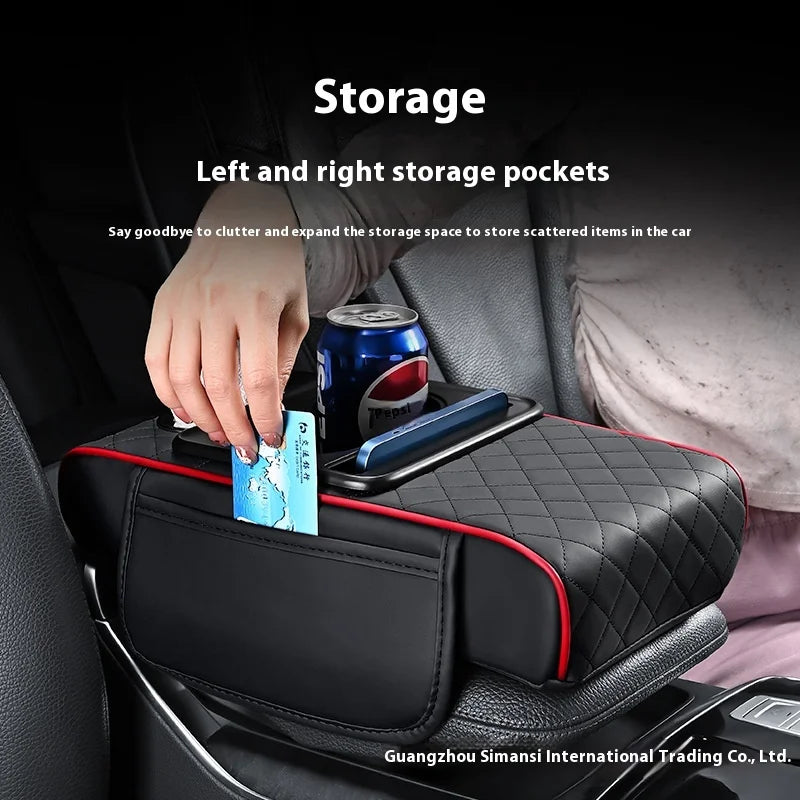 PU Leather Car Armrest Box 7.5CM Thicken Extension Cushion with Cup Holder Tissue Box Side Storage Pocket Arm Rest Cover Pad