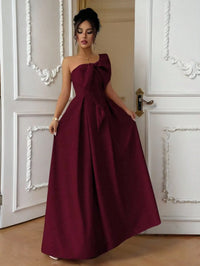 Pink Asymmetrical One-Shoulder Bowknot A-Line Maxi Dress