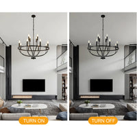 12-Light Black Chandelier Diam 33.46 inch, Farmhouse Industrial Country Style Large Round Pendant Light Fixture for Dining Room