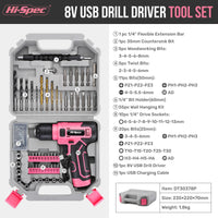Hi-Spec 92-Piece Pink Home Tool Box Set, Multi-Function Hand Repair Kit with Hammer Cordless Power Drill Combo for Household DIY