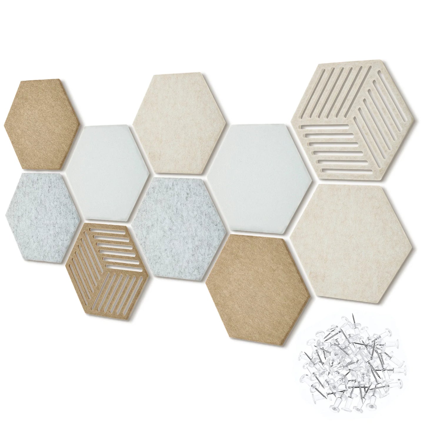 10Pcs Hexagon Felt Cork Bulletin Board Tile High Density Adhesive Pinboard with Push Pin Noise Reducing for Home Wall Decor