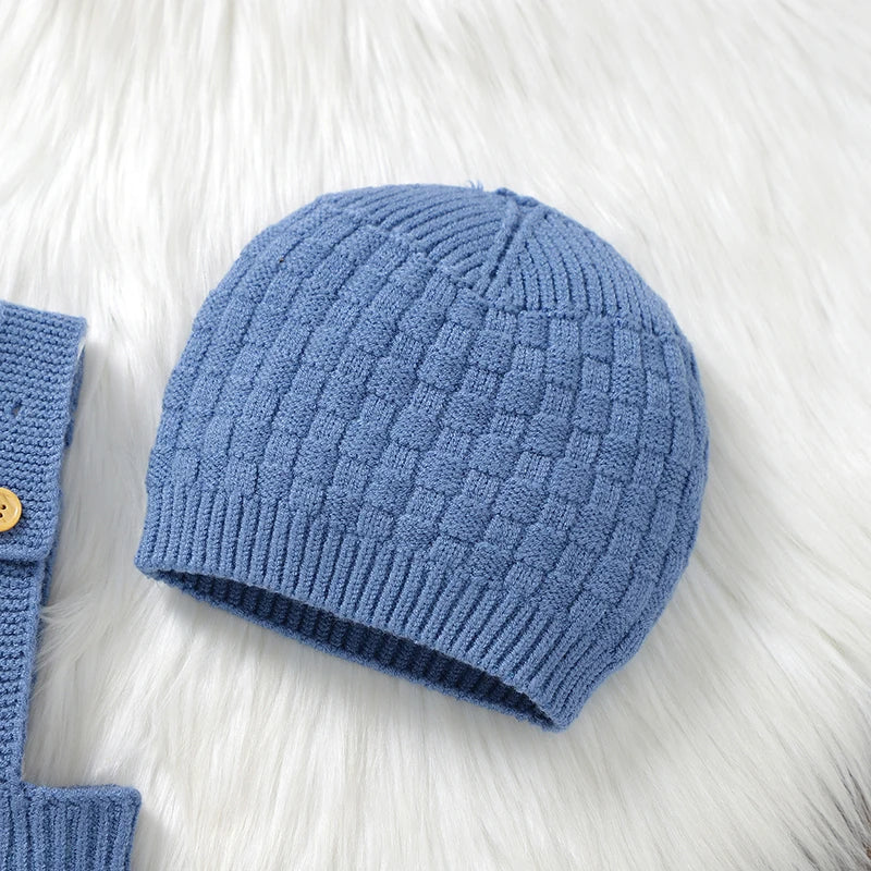 Baby Rompers Hats Clothing Sets 0-18m Fashion Solid Color Knitted Newborn Infantil Boys & Girls Jumpsuits Playsuits Outfits 2pcs
