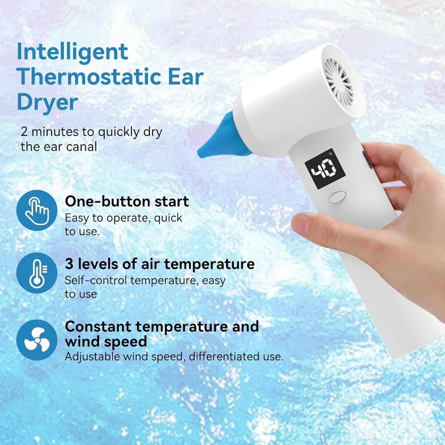 Ear Dryer Water Drying Aid 650nm Red Light Therapy Ear Fluid Remover for Swimmers, Ear Dryer, Sports Ear Blowing Device Ear Care