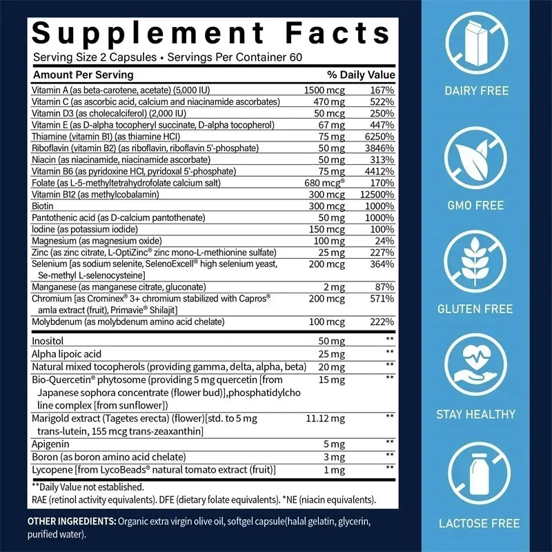 Two-Per-Day Multivitamin Supplements - Heart Health Supports Shiny Hair and Healthy Skin, Support Immune Function - 120 Capsules