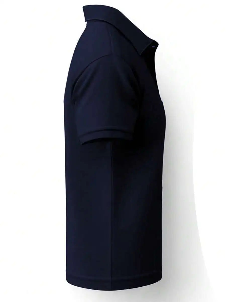 Men's Navy Blue Short Sleeve Polo Shirt with White Horse Silhouette, Casual Summer Wear