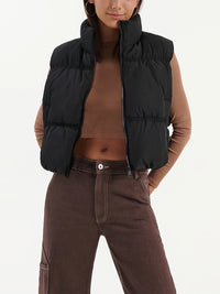 Women s Winter Quilted Waistcoat Solid Color Lightweight Zip Stand Collar Winter Vest Sleeveless Jacket