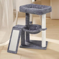 Cat Tree With Scratching Post For Indoor Cats, Cat Tower With Scratching Board And Playful Toy Balls, Cozy Hammock Perch, Grey C