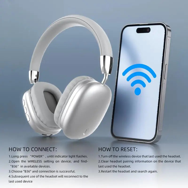 Wireless Bluetooth Headphones High-Resolution Audio Foldable Lightweight Deep Bass Long-Lasting Earphones