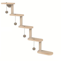 Wall Mounted Cat Climbing Shelves with 5 Step Wooden Cat Ladder Frame Cat Wall Steps Shelves for Sleeping Playing Climbing