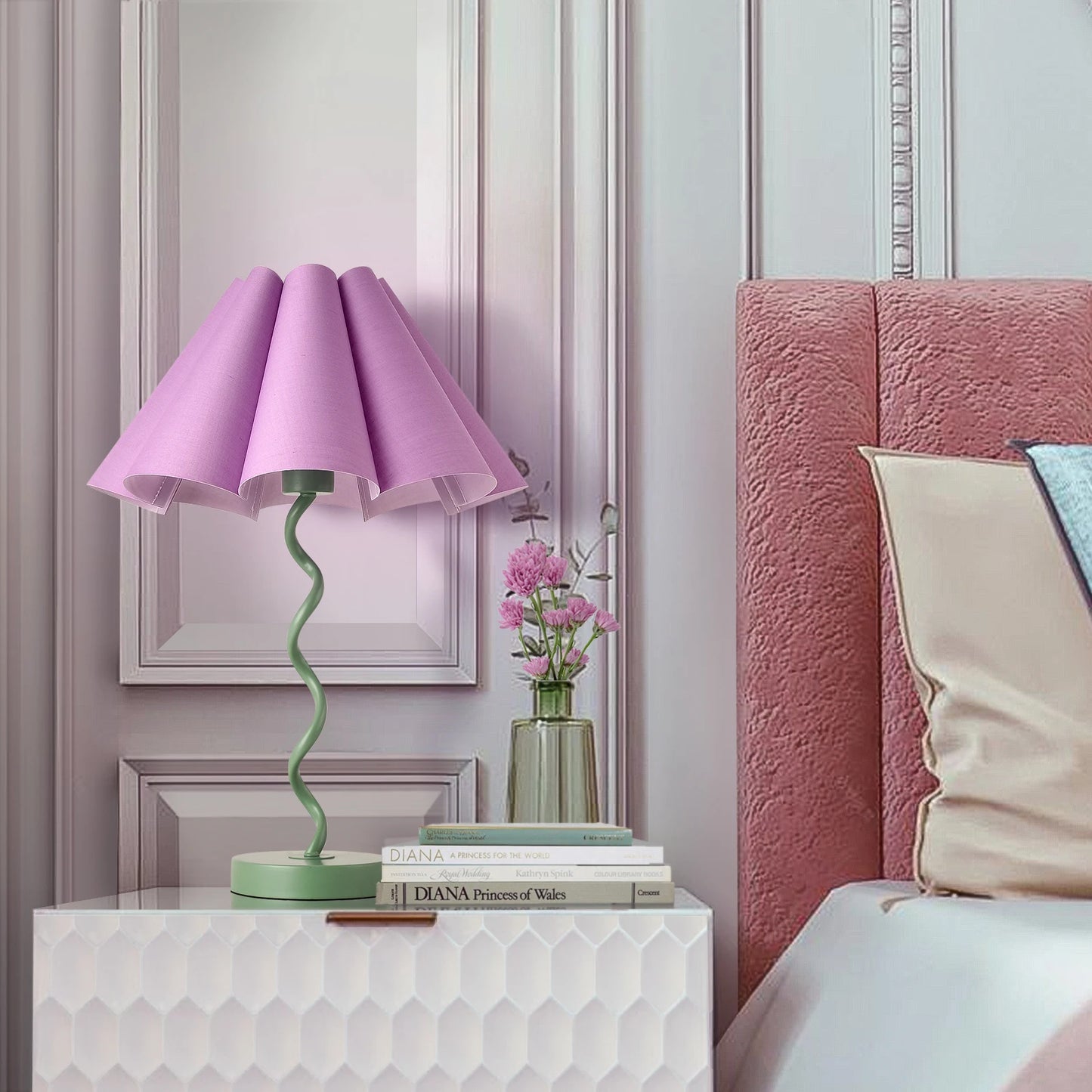 Purple Funky Table Lamp with Pleated Lamp Shape,  Sage with Purple Table Lamp Bedsidefor Nightstand, Living Room (Purple)