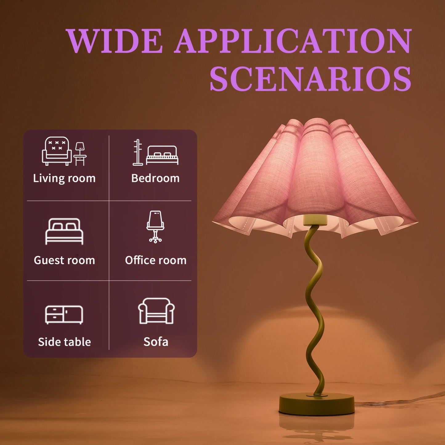 Purple Funky Table Lamp with Pleated Lamp Shape,  Sage with Purple Table Lamp Bedsidefor Nightstand, Living Room (Purple)