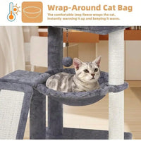 Cat Tree With Scratching Post For Indoor Cats, Cat Tower With Scratching Board And Playful Toy Balls, Cozy Hammock Perch, Grey C