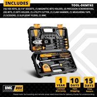 DEKO DKMT62 Hand Tool Kit, CR-V&S2 Material for Professional Car Repairing Ratchet Socket Wrench Set with Bit Socket