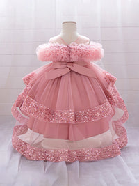 Girls Sparkly Sequin Princess Dress with Tulle Skirt and High-Low Hemline Perfect for Birthday Parties and Weddings