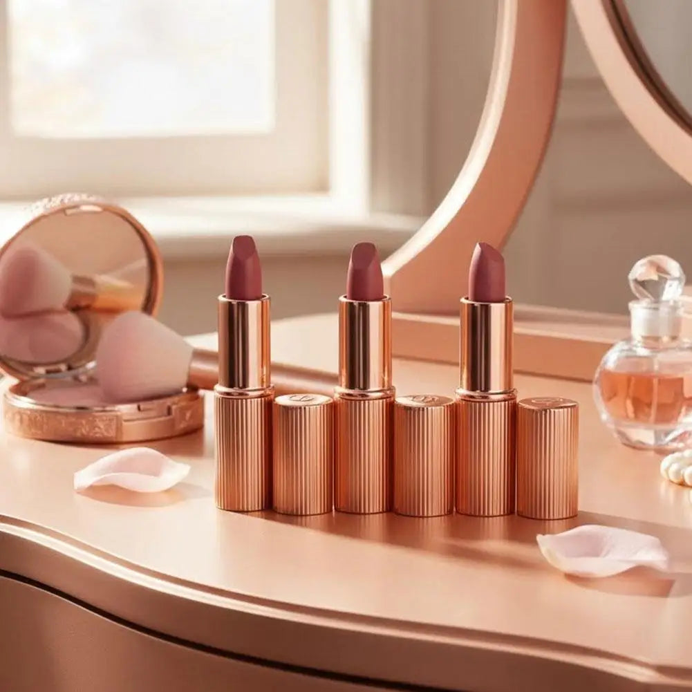 Mini Lipstick Trio 3 Pieces Travel Friendly Lip Color Assorted Shades Cosmetic Beauty Set