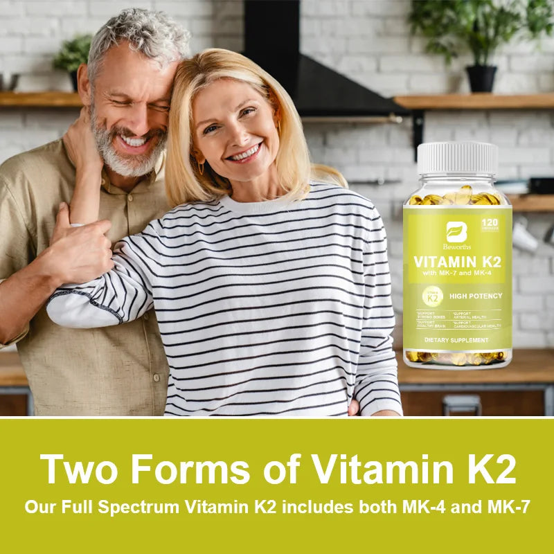 BEWORTHS Vitamin K2 Capsules Support Healthy Bones & Arteries Healthy Brain Cardiovascular Health Calcium Absorption non-GMO