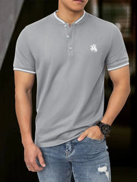 Men's Green Henley Polo Shirt with White Trim and Equestrian Embroidery