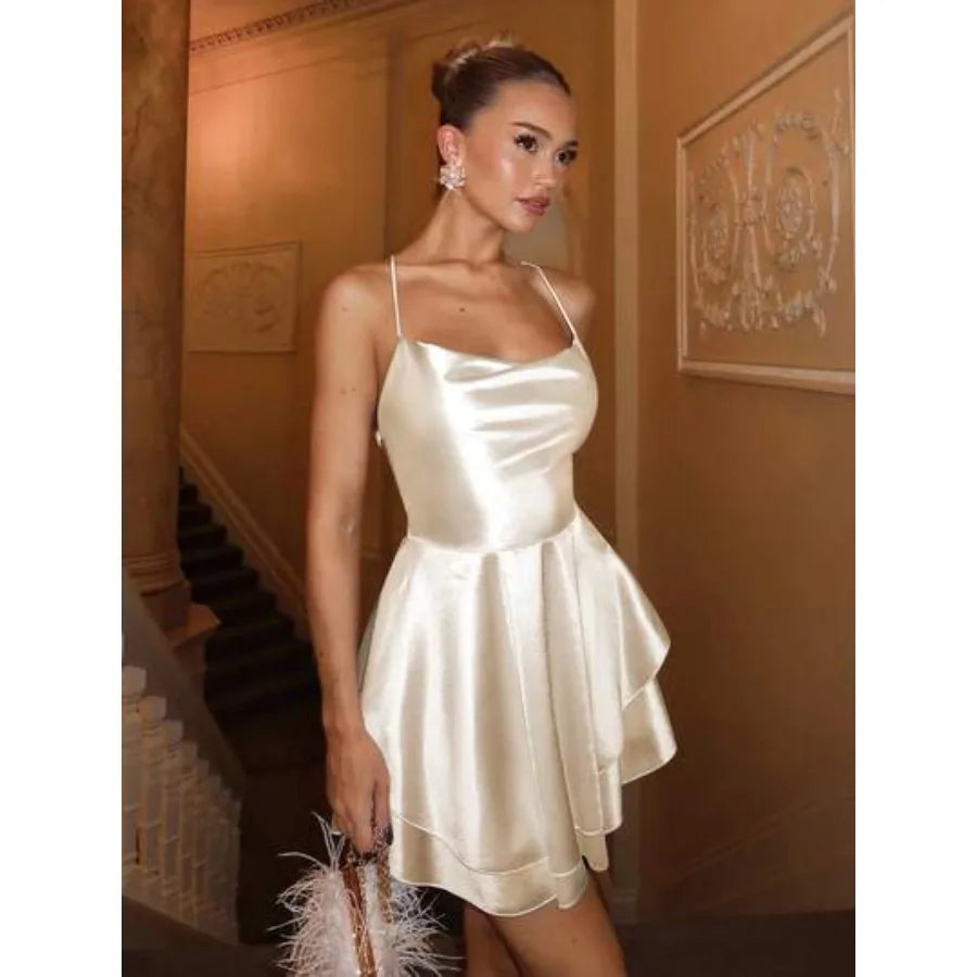 【Spot goods】Chiquease Sexy Crisscross Backless Spaghetti Strap Dress Mini Short Women Outfit Christmas