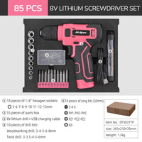 Hi-Spec 92-Piece Pink Home Tool Box Set, Multi-Function Hand Repair Kit with Hammer Cordless Power Drill Combo for Household DIY