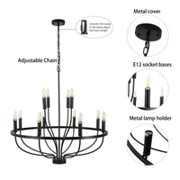 12-Light Black Chandelier Diam 33.46 inch, Farmhouse Industrial Country Style Large Round Pendant Light Fixture for Dining Room