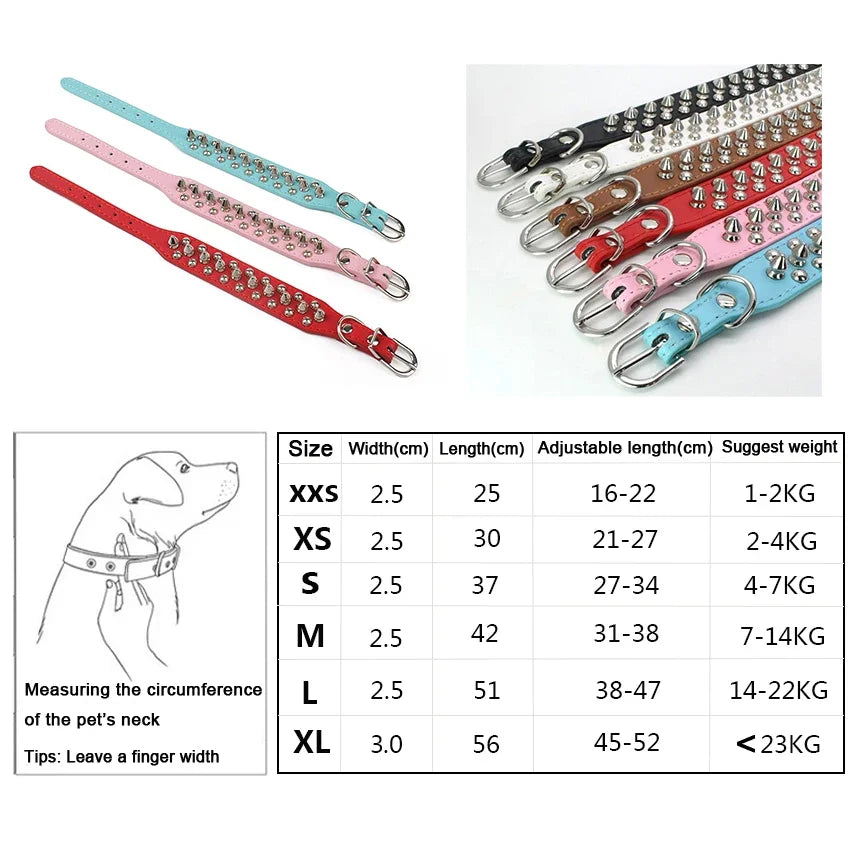 Adjustable Leather Pet Dog collar Neck Strap Supplies PU Leather Punk Rivet Spiked Dog Collar Pet Collars For Small Dog Cat