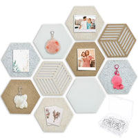 10Pcs Hexagon Felt Cork Bulletin Board Tile High Density Adhesive Pinboard with Push Pin Noise Reducing for Home Wall Decor