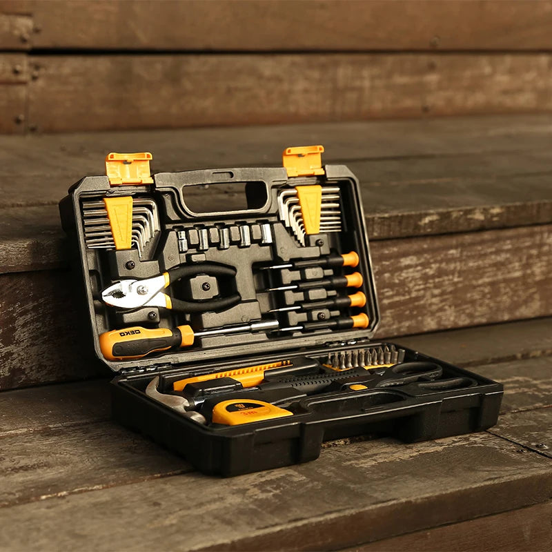 DEKO DKMT62 Hand Tool Kit, CR-V&S2 Material for Professional Car Repairing Ratchet Socket Wrench Set with Bit Socket
