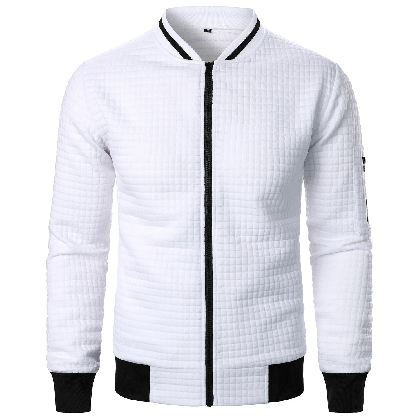 Men s Casual  Fit Zipper Up Lightweight Stand Collar Jacket Spring Fall Coat with Contrast Color Detail