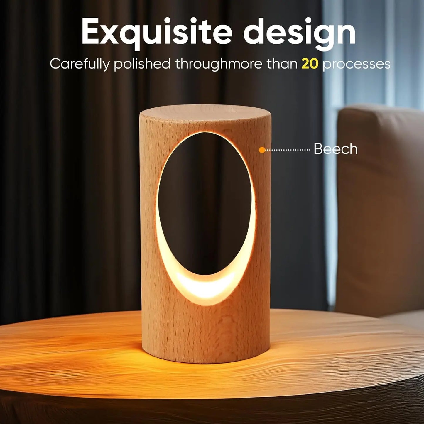 Dimmable Wooden Desk Lamp, Warm Ambient Night Light for Bedroom, Creative Home Decor Gift