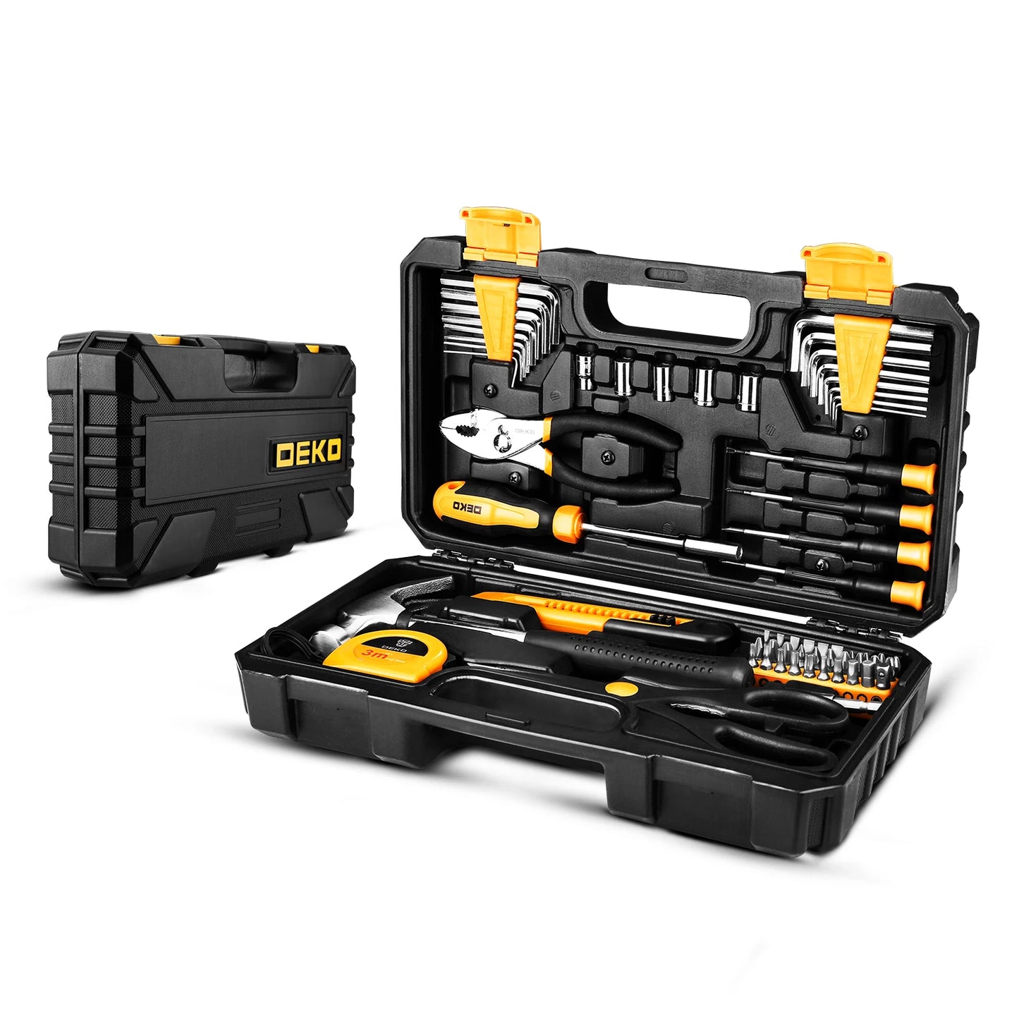 DEKO DKMT62 Hand Tool Kit, CR-V&S2 Material for Professional Car Repairing Ratchet Socket Wrench Set with Bit Socket