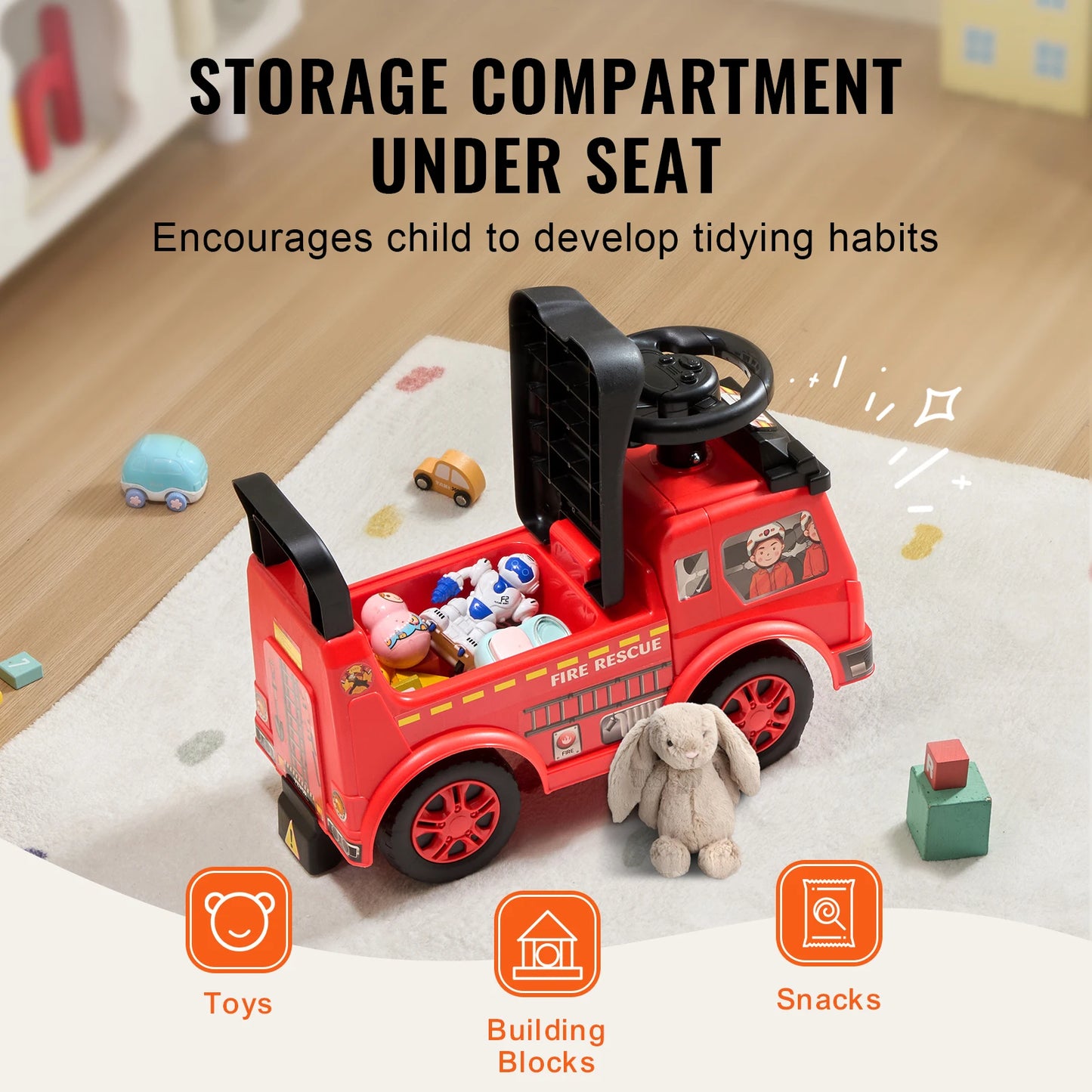 SucceBuy Ride On Push Car Kids Ride On Car with Music Steering Wheel & Under Seat Storage for Toddlers Ages 1-3 Ride Racer