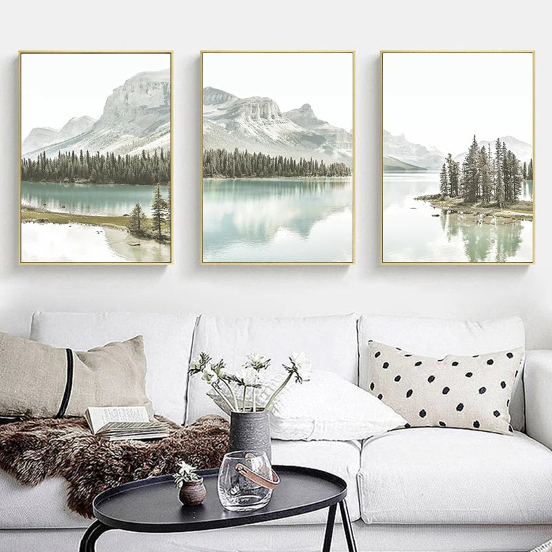 3pcs/set frameless Canvas Painting 3Pcs/Set Natural Scenery Poster Wall Canvas Painting Nordic Mountain Lake Landscape Painter H
