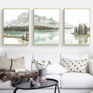 3pcs/set frameless Canvas Painting 3Pcs/Set Natural Scenery Poster Wall Canvas Painting Nordic Mountain Lake Landscape Painter H