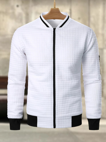 Men s Casual  Fit Zipper Up Lightweight Stand Collar Jacket Spring Fall Coat with Contrast Color Detail