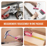 Hi-Spec 92-Piece Pink Home Tool Box Set, Multi-Function Hand Repair Kit with Hammer Cordless Power Drill Combo for Household DIY