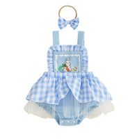 Adorable Toddler Easter Outfit Set with Bunny Print Romper Dress Sleeveless Jumpsuit and Matching Headband for Girls
