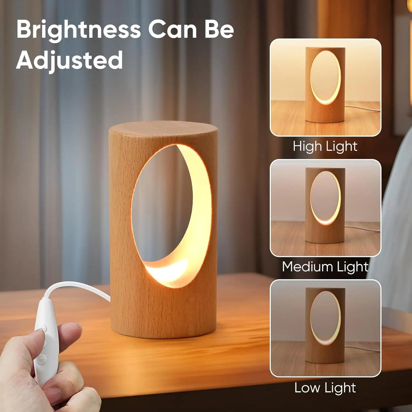 Dimmable Wooden Desk Lamp, Warm Ambient Night Light for Bedroom, Creative Home Decor Gift