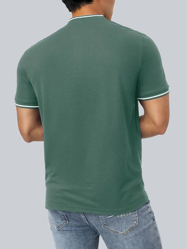 Men's Green Henley Polo Shirt with White Trim and Equestrian Embroidery