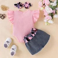 Baby Girl Clothes Newborn Romper Ruffle Sleeve Short Jeans Skirt With Headband Infant Outfits Set 0-18 Months