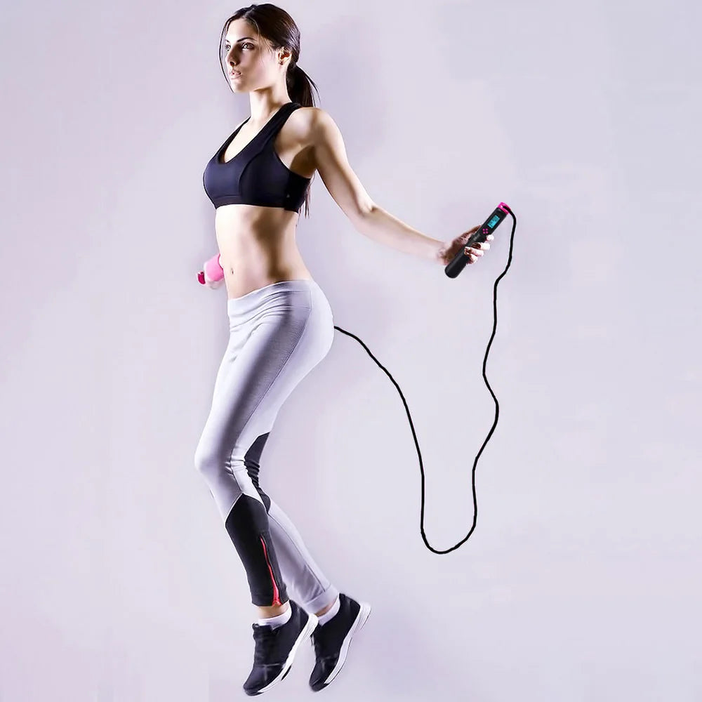 Fitness Skipping Rope Adjustable Digital LCD Counting Calorie Timer Weight Setting Jump Rope Exercise Training Gym Sports