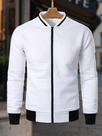 Men s Casual  Fit Zipper Up Lightweight Stand Collar Jacket Spring Fall Coat with Contrast Color Detail