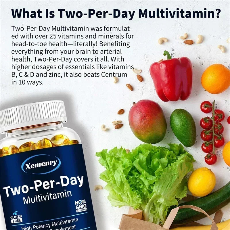 Two-Per-Day Multivitamin Supplements - Heart Health Supports Shiny Hair and Healthy Skin, Support Immune Function - 120 Capsules