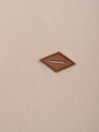 Men's Beige Mesh Polo Shirt with Contrast Brown Trim and Button Placket