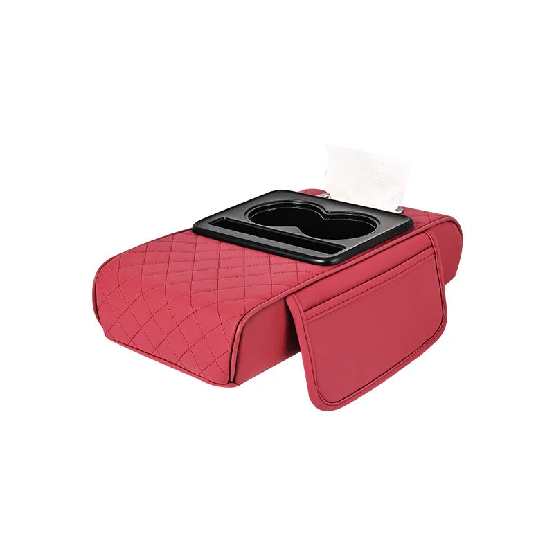PU Leather Car Armrest Box 7.5CM Thicken Extension Cushion with Cup Holder Tissue Box Side Storage Pocket Arm Rest Cover Pad