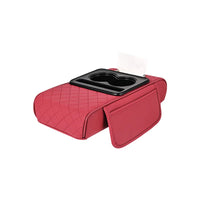 PU Leather Car Armrest Box 7.5CM Thicken Extension Cushion with Cup Holder Tissue Box Side Storage Pocket Arm Rest Cover Pad