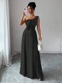 Pink Asymmetrical One-Shoulder Bowknot A-Line Maxi Dress
