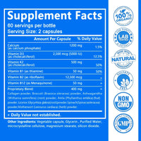 Calcium + Vitamins D3, K2 & B12 + Glucosamine Chondroitin - Supports Bone, Teeth & Muscle Health